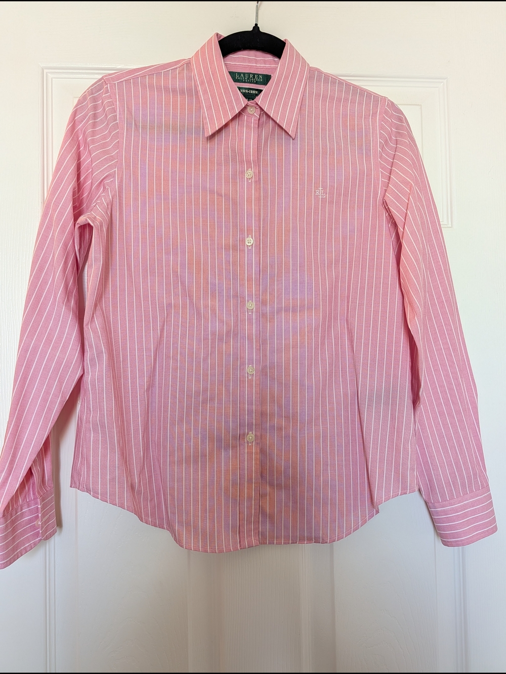 NWOT Ralph Lauren Pink & White Pinstripe Dress Shirt Button Up Cotton S Petite
